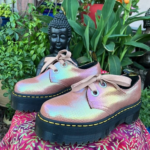 Pink Iridescent Platform Dr. Martens Oxford Loafers - Picture 5 of 17